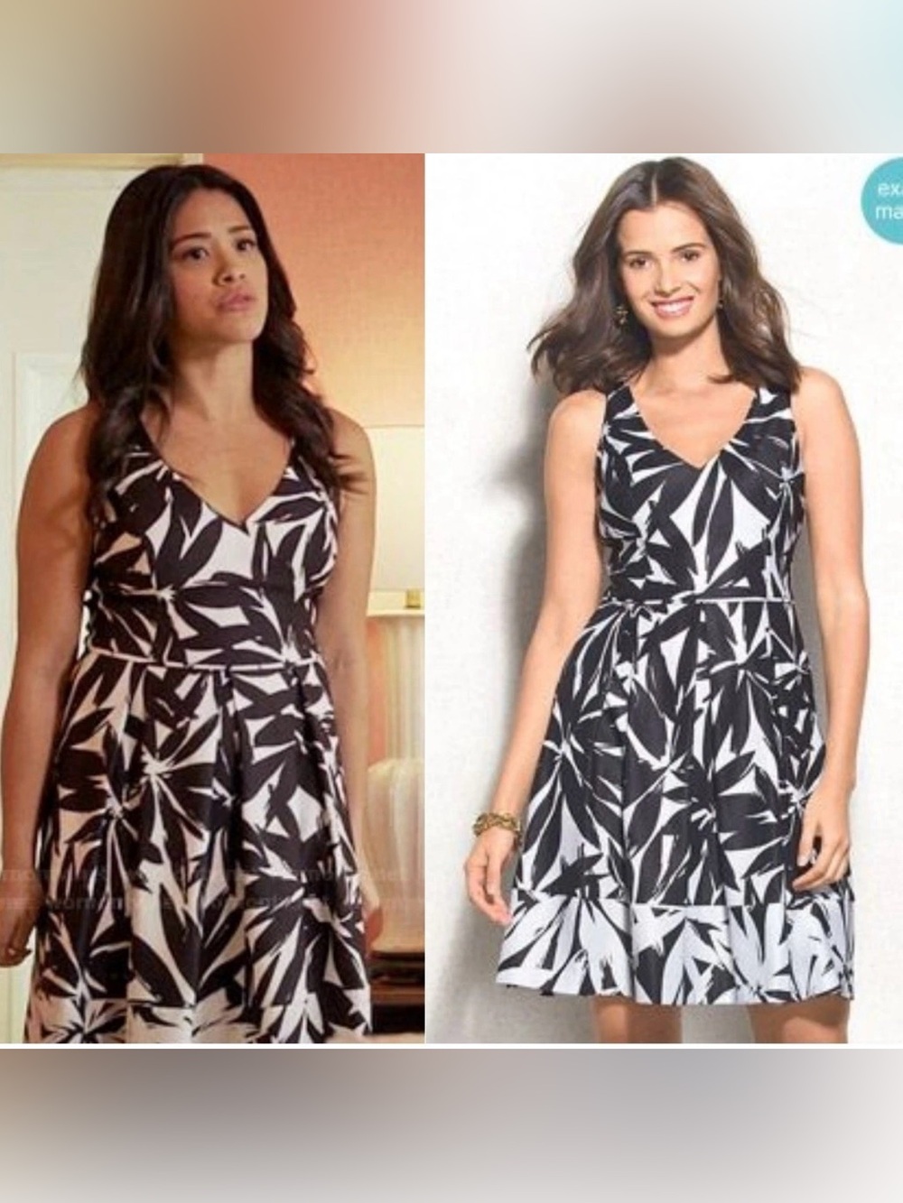 Beyond Ashley Graham Dress Womens Black White Tropical Leaves Pleats Pockets 10P